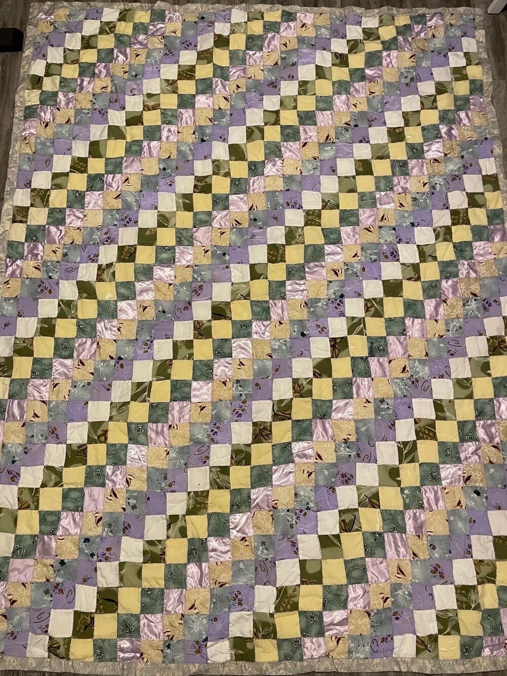 Handmade Patchwork Quilt Blanket 63x82" Pastel Multicolor Floral Cottagecore